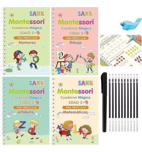 Set  de 4 Cuadernos Mágicos de caligrafía Montessori